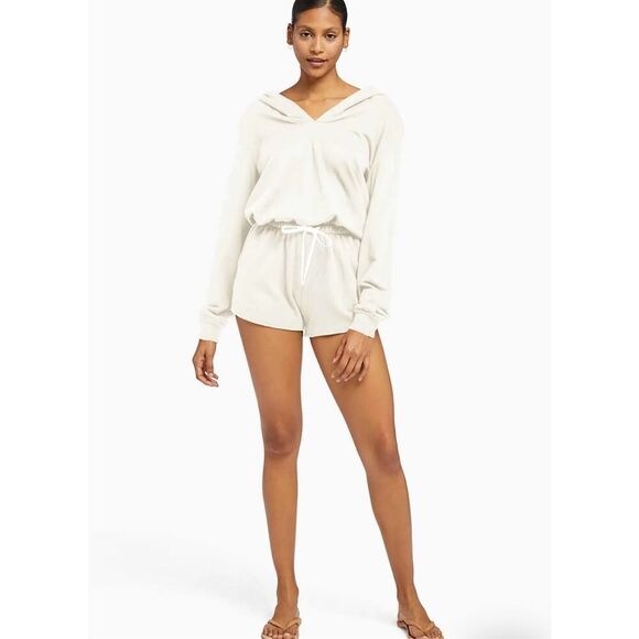 Vitamin A Pants - Vitamin A Emery Organic Hooded Romper in Ecru EcoSoft Size XS